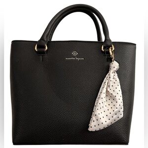 Nanette Lepore Black Priya Satchel Bag Crossbody Tote with Polka Dot Accent